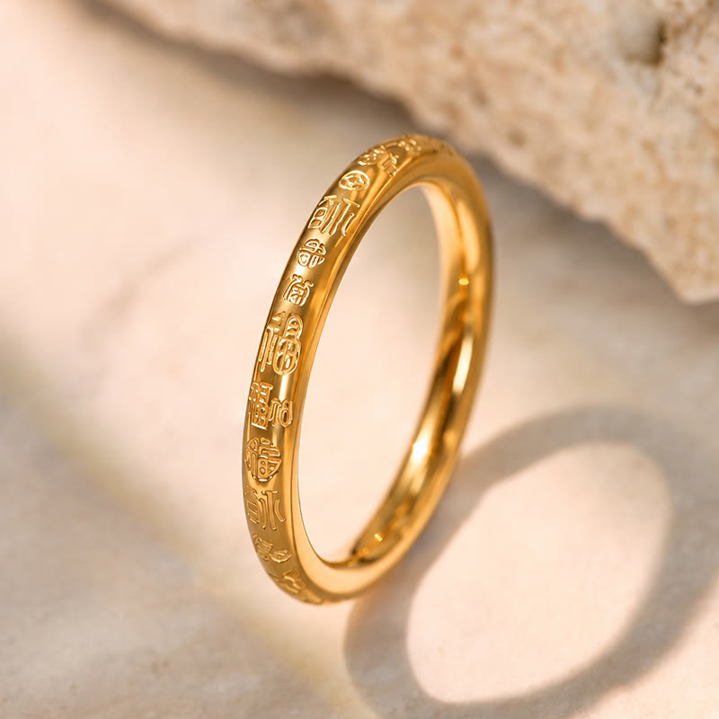 FuAttract Prosperity Luck & Good Fortune Gold FU Stainless Steel Ring - US 12 - Golden - image 0