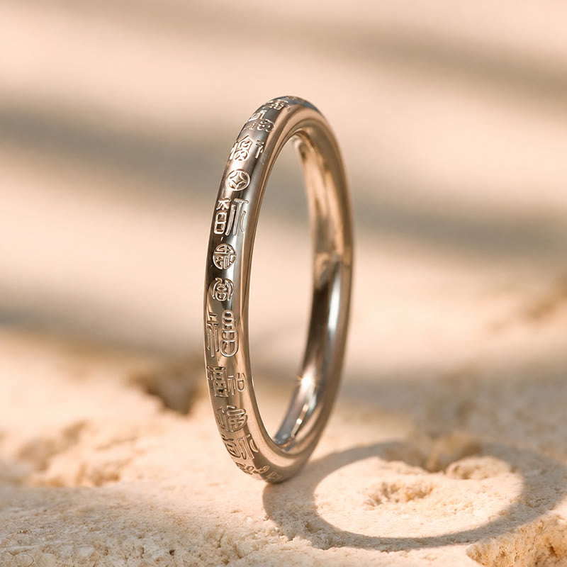 FuAttract Prosperity Luck & Good Fortune Gold FU Stainless Steel Ring - US 12 - Silver - image 7
