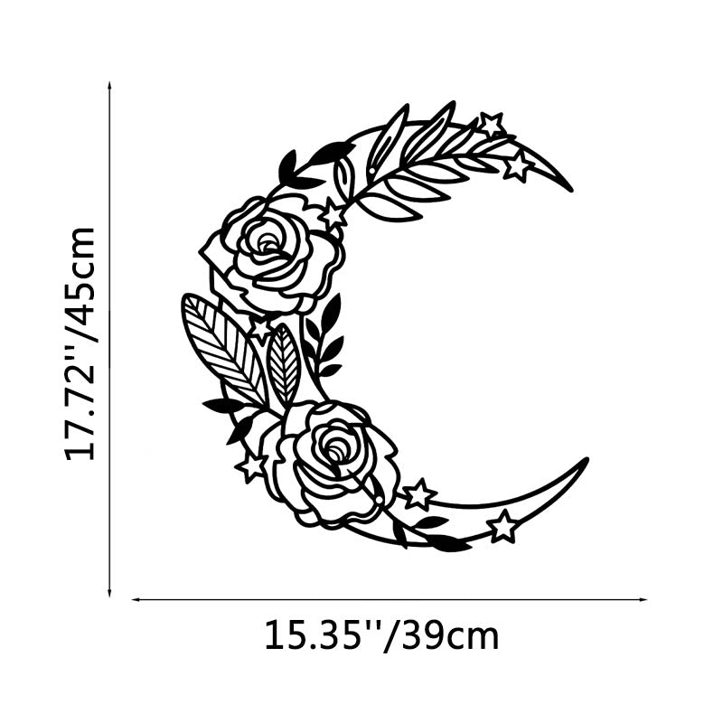 FuAttract Serenity Love & Mystical Beauty Crescent Moon Rose Floral Metal Wall Home Art Decor - Black - 17.72x15.35x0.04in/45x39x0.1cm - image 6