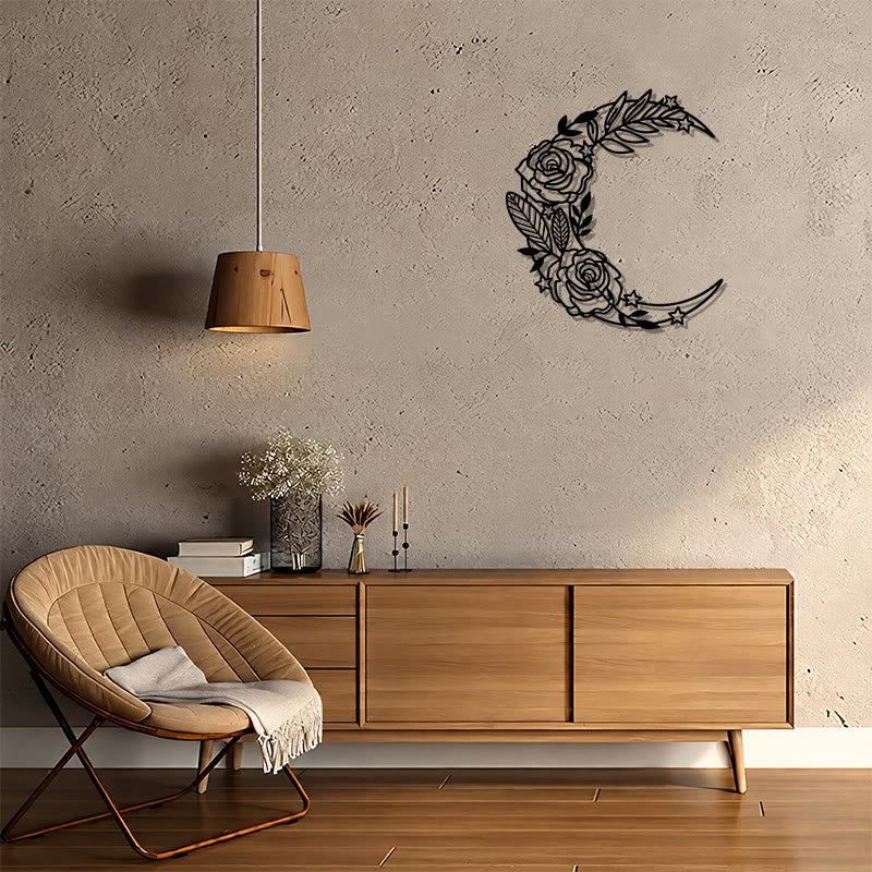 FuAttract Serenity Love & Mystical Beauty Crescent Moon Rose Floral Metal Wall Home Art Decor - image 9