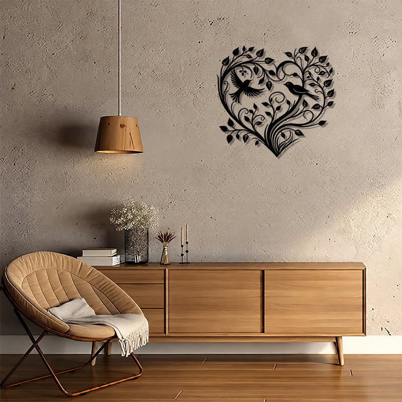 FuAttract Love Harmony & Growth Heart Shaped Tree Birds Metal Wall Decor Home Art Decor - image 0