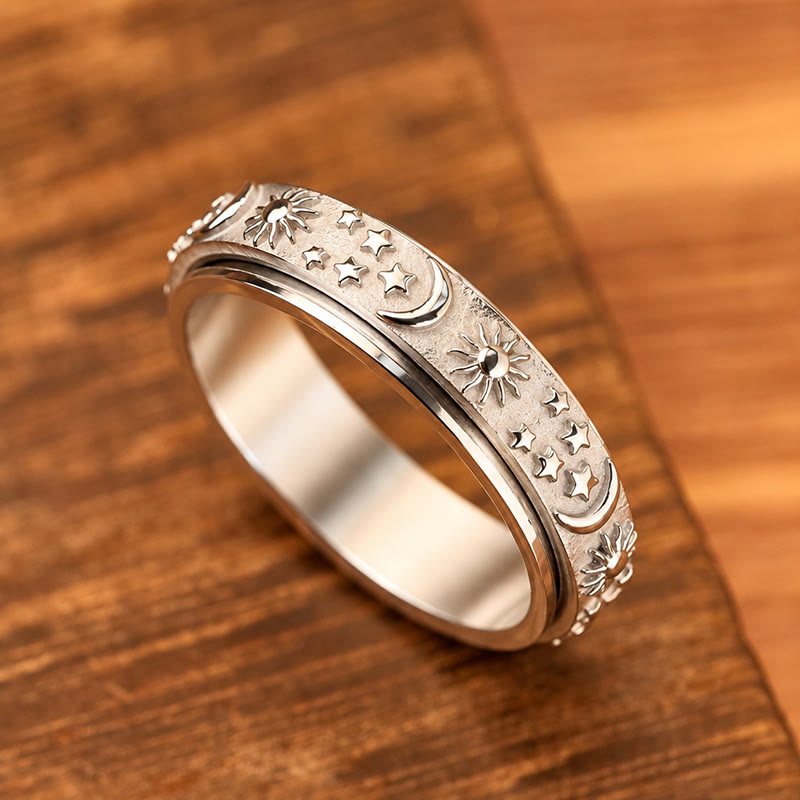FuAtrract Hope & Guidance Sun Moon Star Spinning Celestial Stainless Steel Fidget Ring - image 1