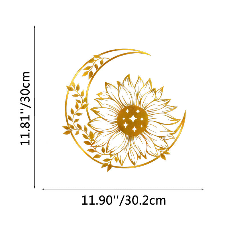 FuAttract Positivity Hope & Renewal Sunflower Crescent Moon Metal Wall Decor Home Art Decor - Gold - 11.81x11.90x0.04in/30x30.2x0.1cm - image 14
