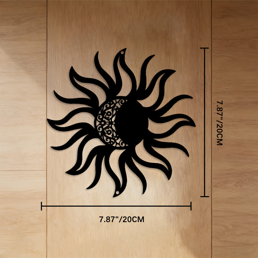 FuAttract Renewal Vitality & Balance Sun Moon Mandala Metal Wall Decor Home Art Decor - Black - 7.87"*7.87"*0.04"/20*20*0.1cm - image 2