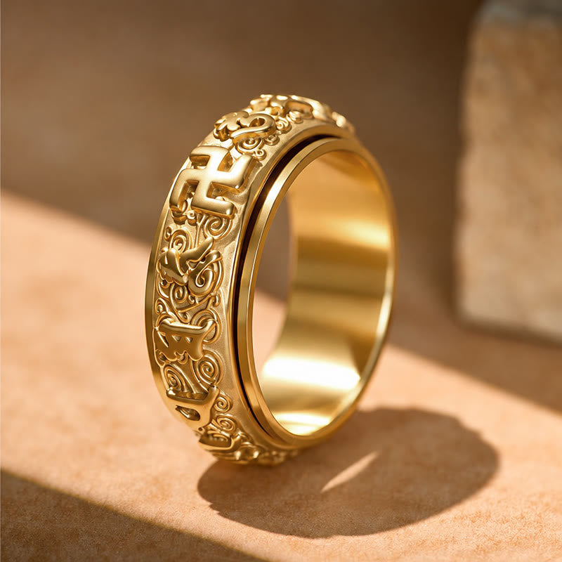 FuAtrract Protection & Inner Strength Om Mani Mantra Titanium Steel Spinner Ring - Gold - US 12 - image 8