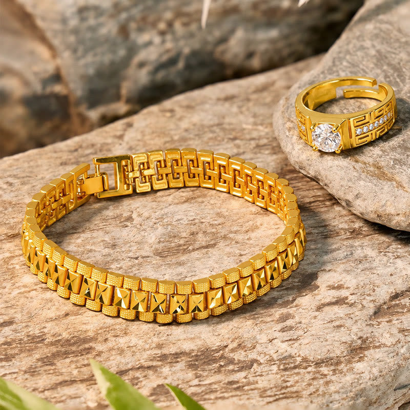 FuAttract Wealth Attraction & Good Fortune Geometric Link Bracelet and Ring Set - image 1