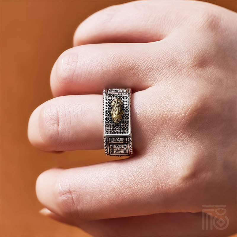 FuAttract Abundance Generator - Adjustable Silver Pixiu Om Mani Mantra Ring - image 1