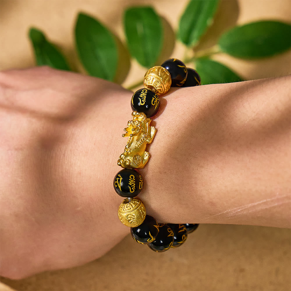 FuAttract Abundance & Protection – Black Onyx Om Mani Padme Hum Beads Pixiu Bracelet - image 12
