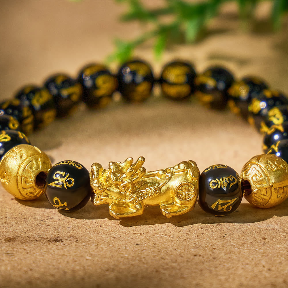 FuAttract Abundance & Protection – Black Onyx Om Mani Padme Hum Beads Pixiu Bracelet - image 5