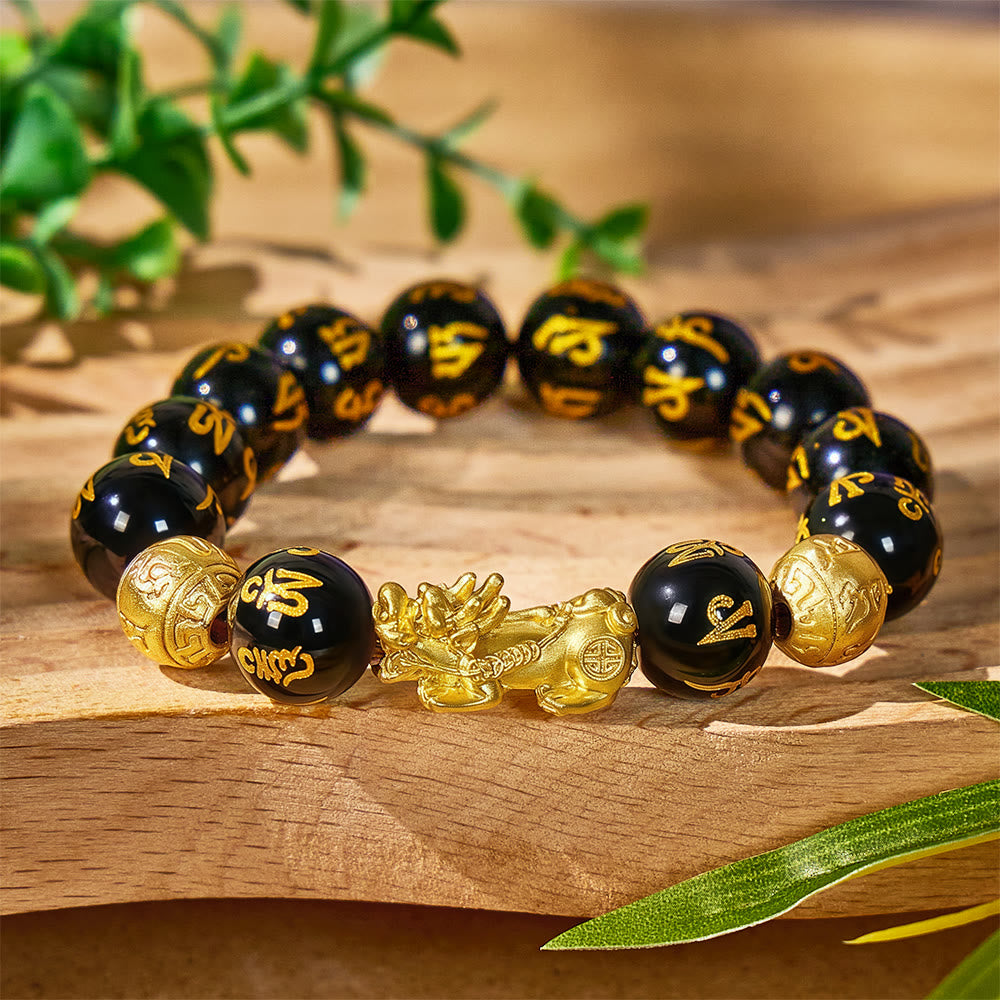 FuAttract Abundance & Protection – Black Onyx Om Mani Padme Hum Beads Pixiu Bracelet - 14mm - image 13