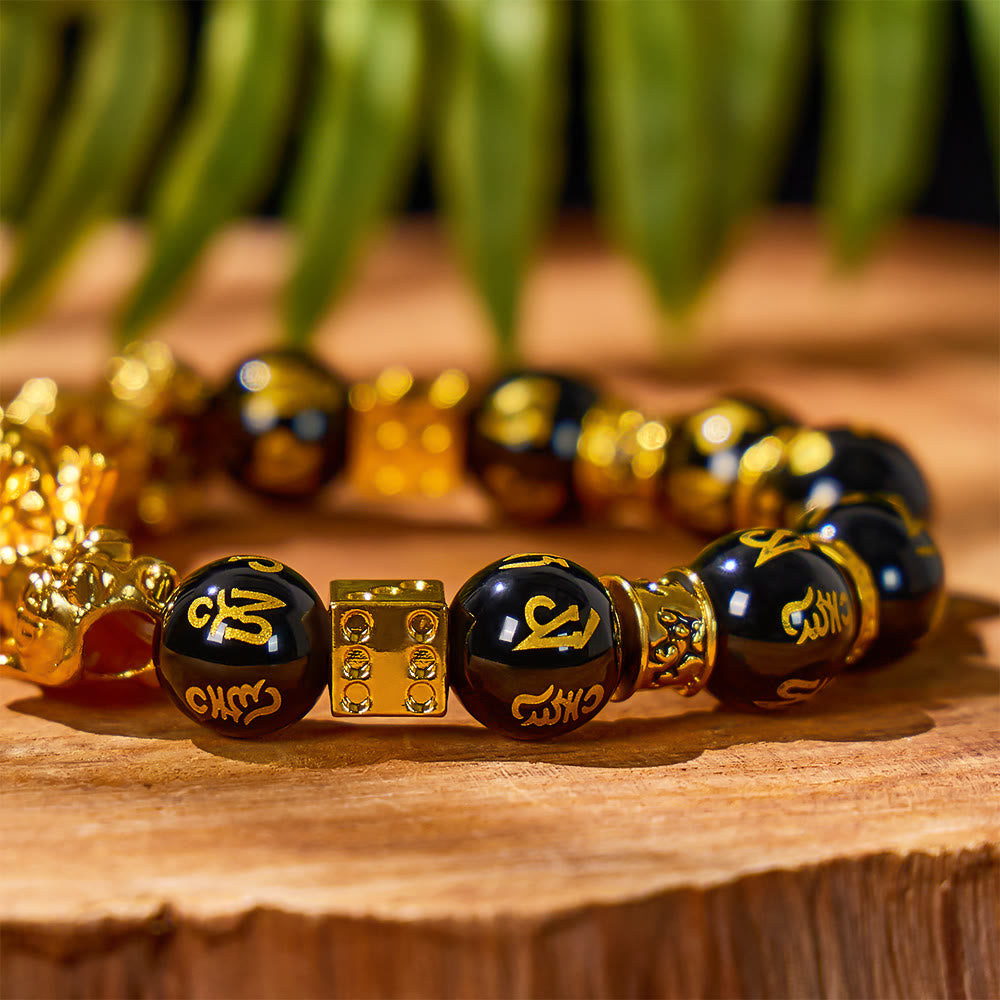 FuAttract Calm & Protection - Black Onyx Six-Word Mantra Beads Pixiu Bracelet - image 5