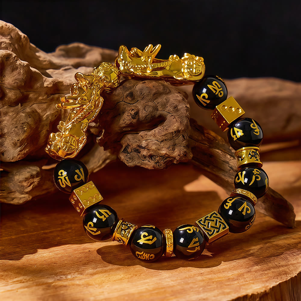 FuAttract Calm & Protection - Black Onyx Six-Word Mantra Beads Pixiu Bracelet - image 2