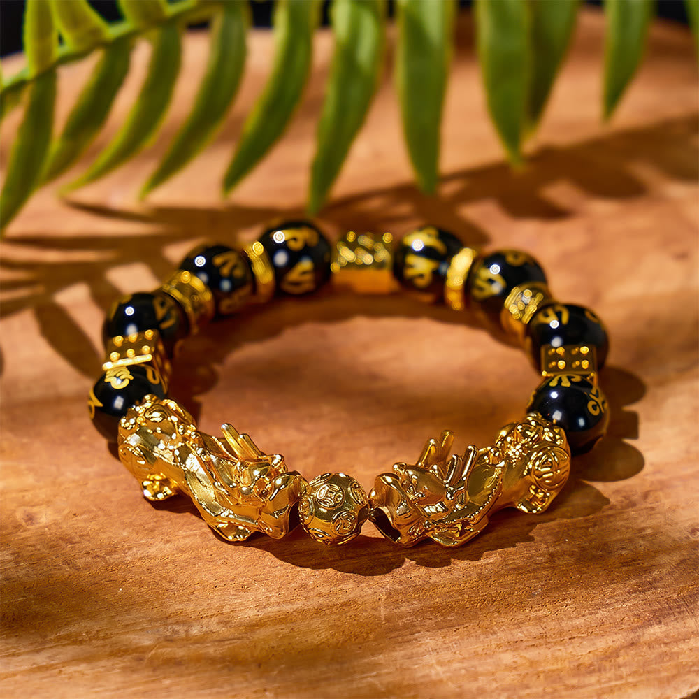 FuAttract Calm & Protection - Black Onyx Six-Word Mantra Beads Pixiu Bracelet - image 3