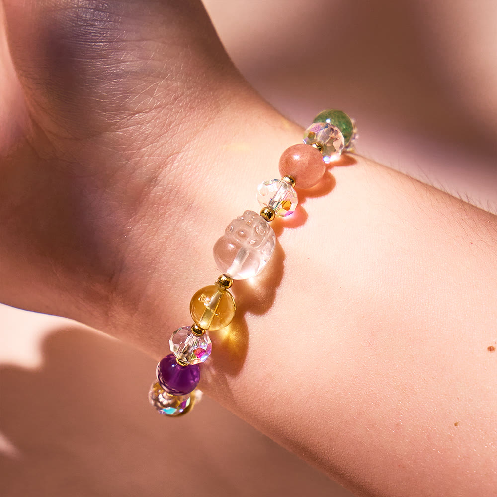 FuAttract Love, Luck & Fortune – Amethyst Strawberry Quartz Citrine Pixiu Bracelet - image 2