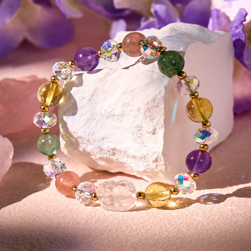 FuAttract Love, Luck & Fortune – Amethyst Strawberry Quartz Citrine Pixiu Bracelet - 8mm - image 0