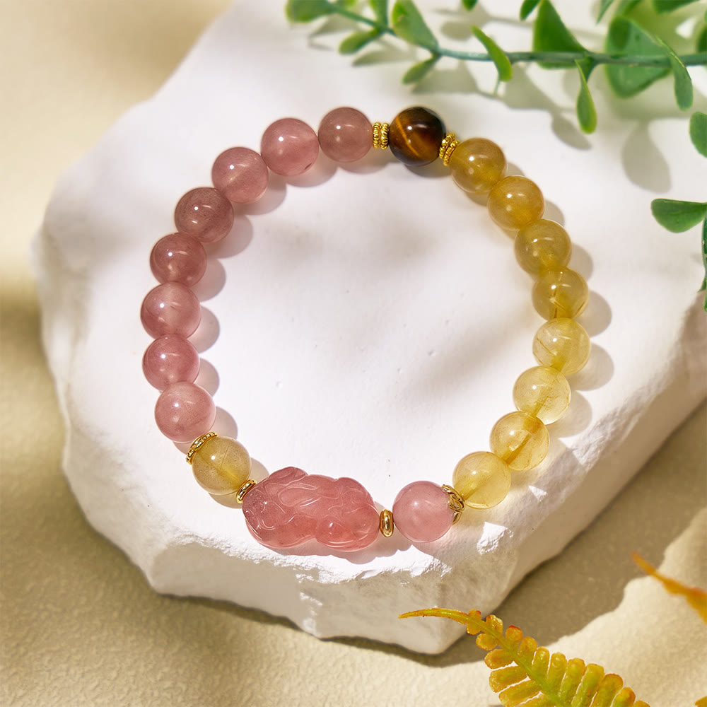 FuAttract Heart & Fortune - Rutilated Quartz  & Strawberry Quartz Pixiu Wealth Bracelet - image 6