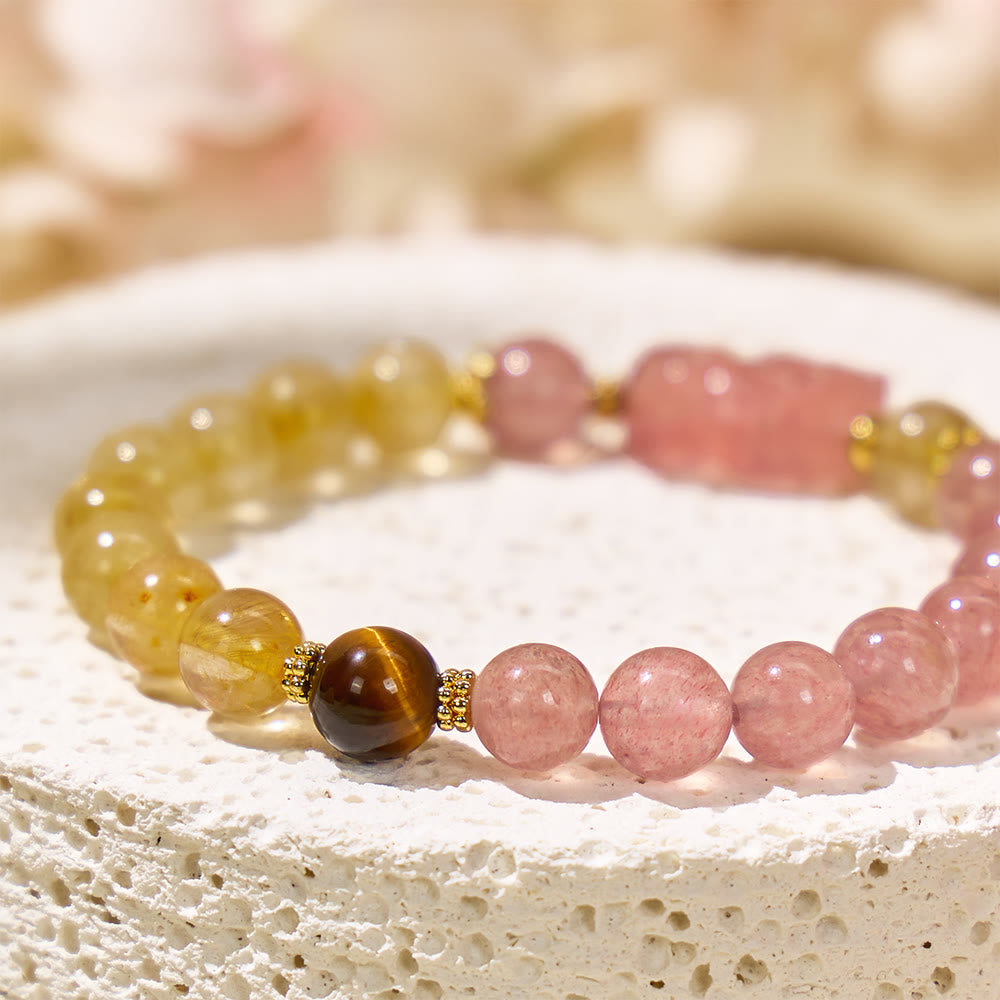 FuAttract Heart & Fortune - Rutilated Quartz  & Strawberry Quartz Pixiu Wealth Bracelet - image 4