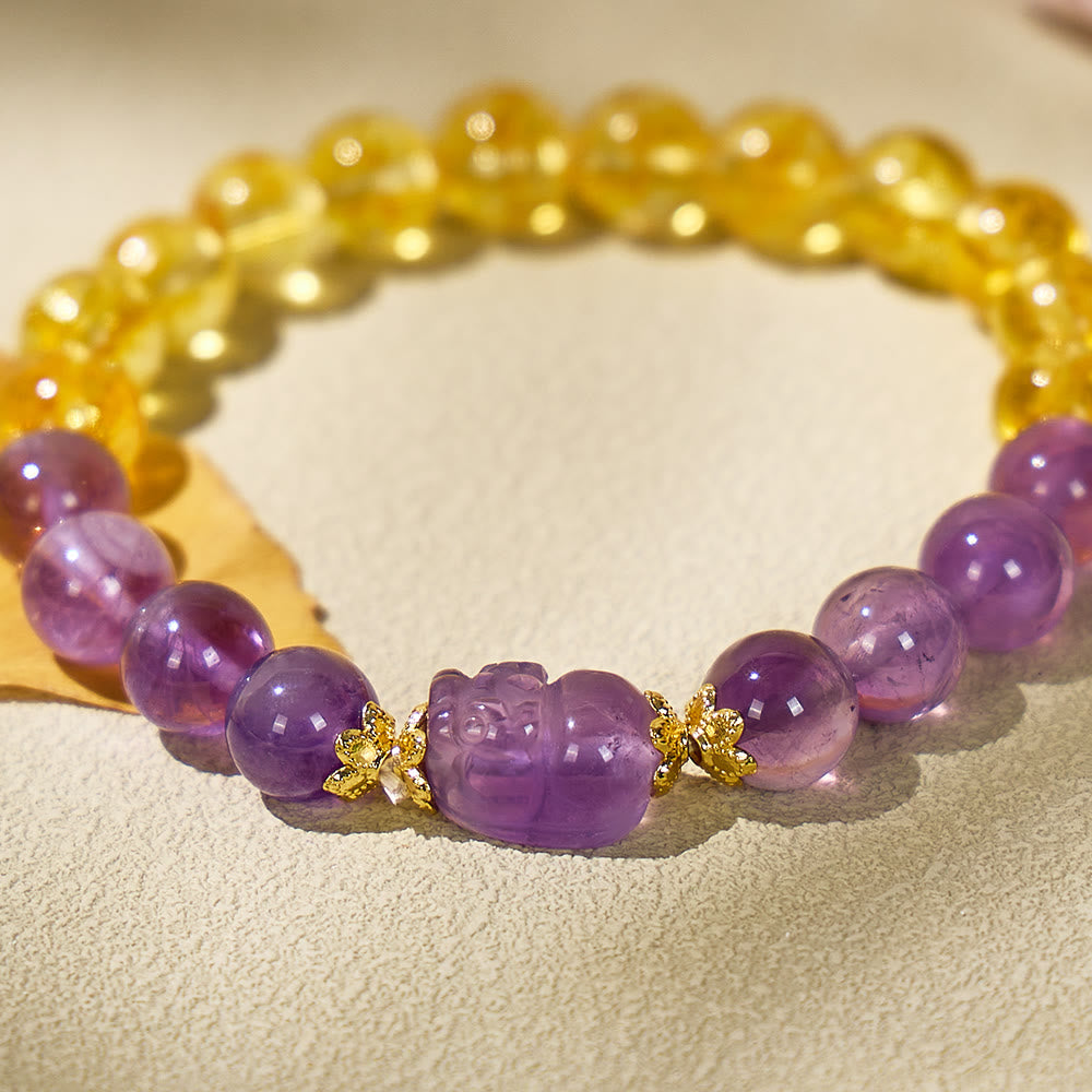 FuAttract Bright Fortune - Natural Citrine Amethyst Pixiu Abundance Bracelet - image 3