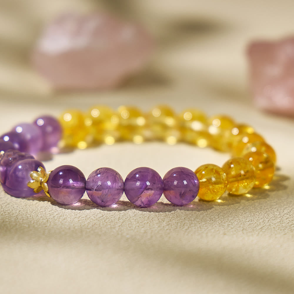 FuAttract Bright Fortune - Natural Citrine Amethyst Pixiu Abundance Bracelet - image 2