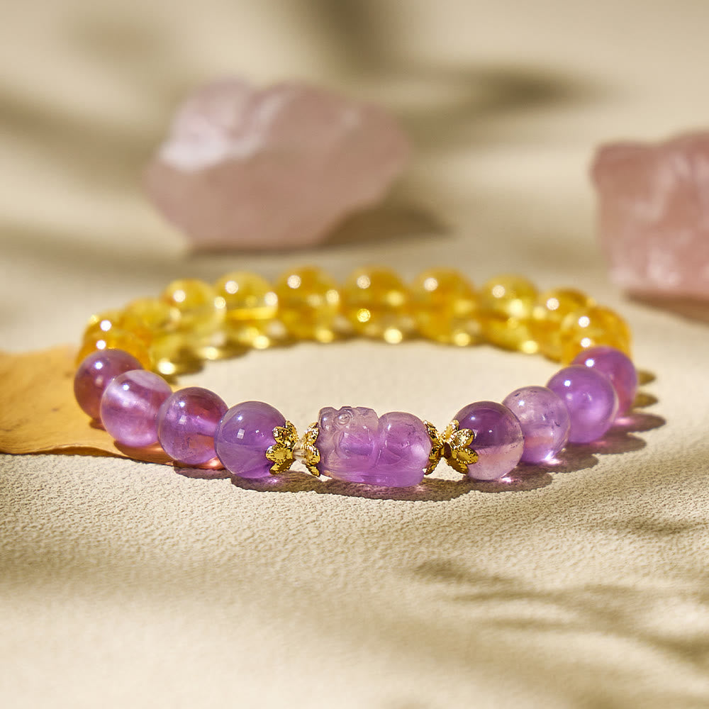 FuAttract Bright Fortune - Natural Citrine Amethyst Pixiu Abundance Bracelet - image 1
