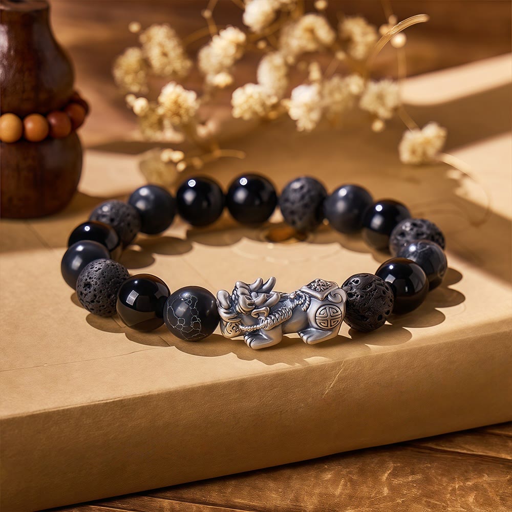 FuAttract Wealth Alchemist - Handcrafted 999 Silver & Black Obsidian Bracelet - Black Obsidian - image 0