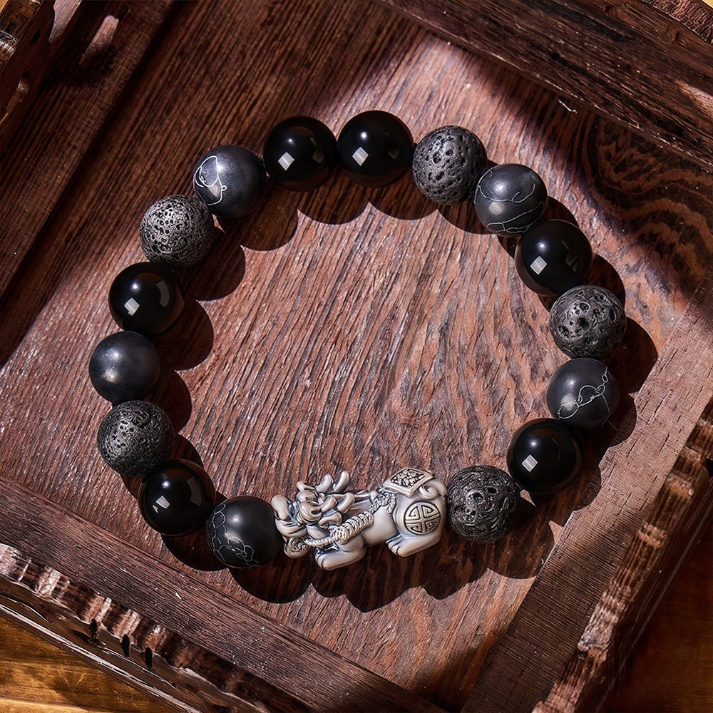 FuAttract Wealth Alchemist - Handcrafted 999 Silver & Black Obsidian Bracelet - image 5
