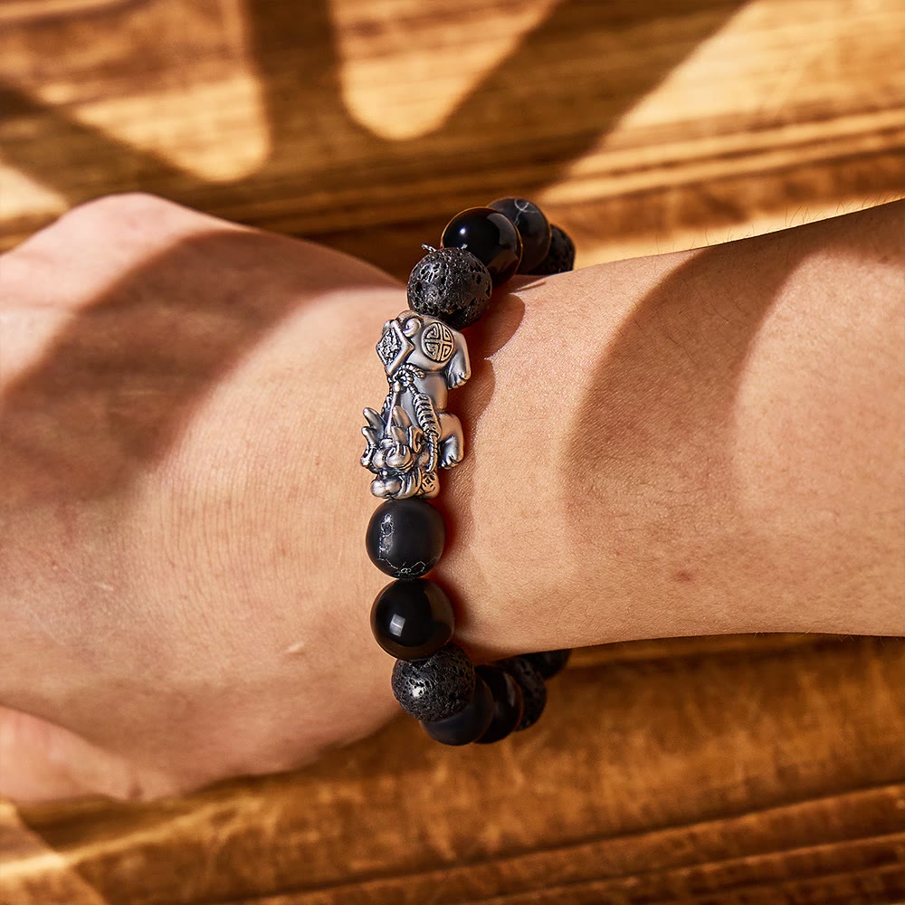FuAttract Wealth Alchemist - Handcrafted 999 Silver & Black Obsidian Bracelet - image 4