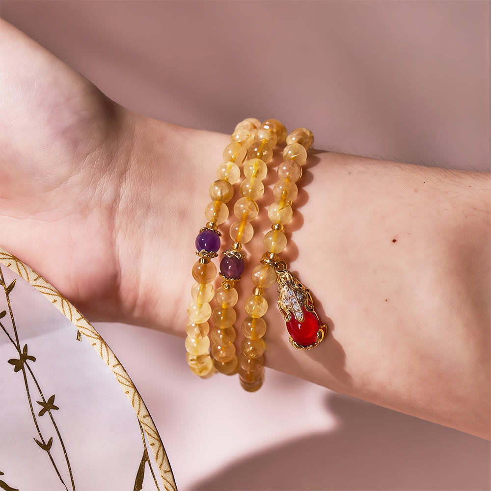 FuAttract Sunfire Trinity – Triple Strand Golden Rutilated Quartz, Amethyst & Garnet Pixiu Bracelet - image 6