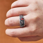 FuAttract Focused Power - Sacred Script Adjustable Silver Garnet Pixiu Ring - image 5