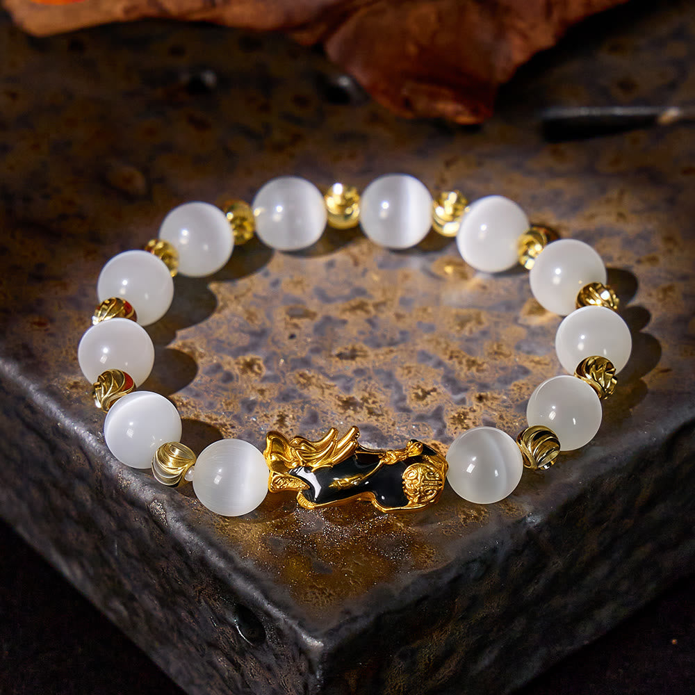 FuAttract Lucky Protection & Positive Energy - Spiritual Guardian Cat's Eye Pixiu Bracelet - White - image 0