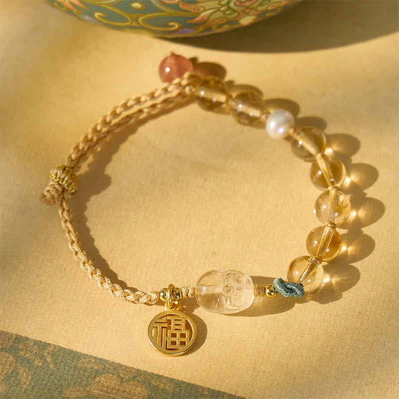 FuAttract Everyday Blessing- Citrine Pixiu Beaded Bracelet with Fu Charm - 0.31"/8mm - image 0