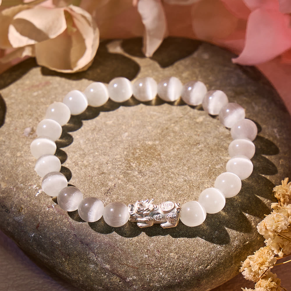 FuAttract Luck, Protection & Elegant Energy - Cat's Eye Silver Pixiu Bracelet - image 2