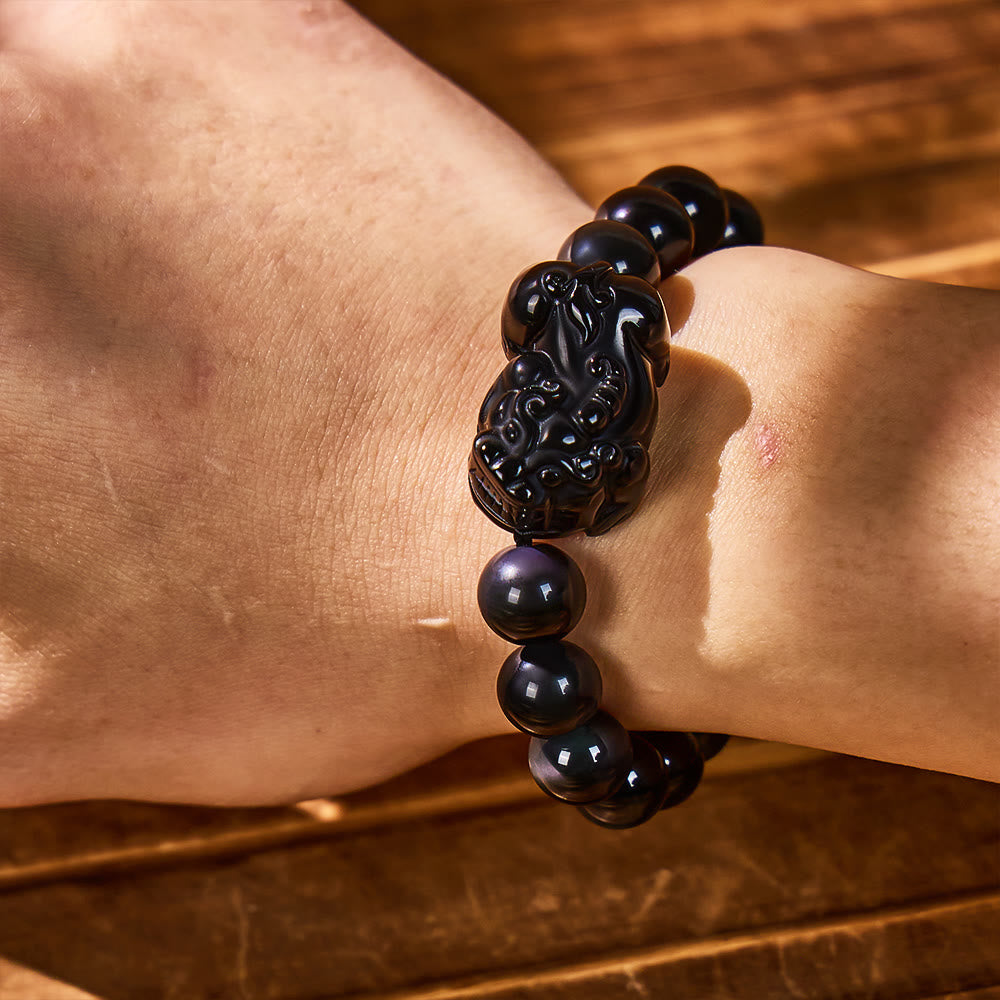Abundance & Energy Shield Bracelet – Pixiu + Rainbow Eye Obsidian - image 12