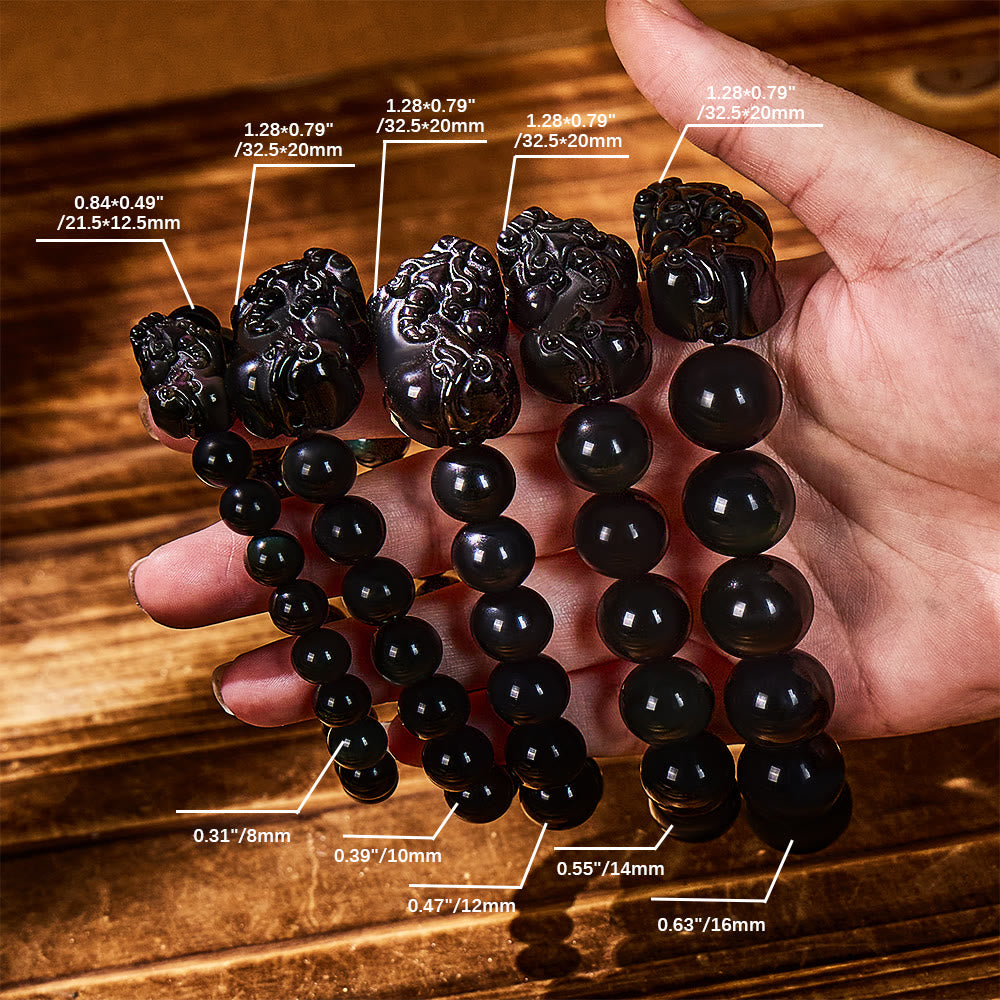 Abundance & Energy Shield Bracelet – Pixiu + Rainbow Eye Obsidian - image 4