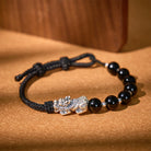FuAttract Strength & Protection – Obsidian with 999 Sterling Silver Pixiu Woven Bracelet - 999 Sterling Silver Pixiu&Black Obsidian - image 0