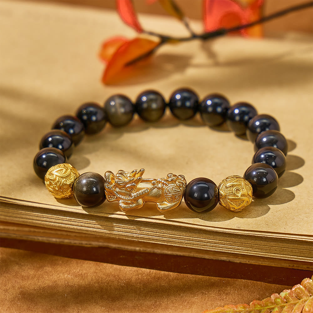 FuAttract Strength & Prosperity Fortune-Attracting Gold Obsidian Pi Xiu Bracelet - image 2