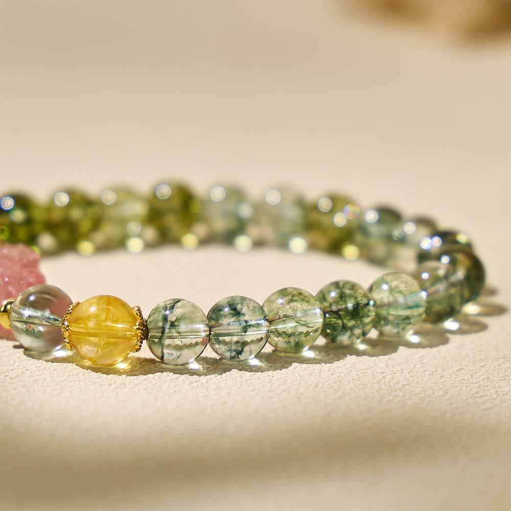 FuAttract Harmonizing Abundance and Love with Green Phantom, Strawberry Quartz & Citrine Pixiu Bracelet - image 10