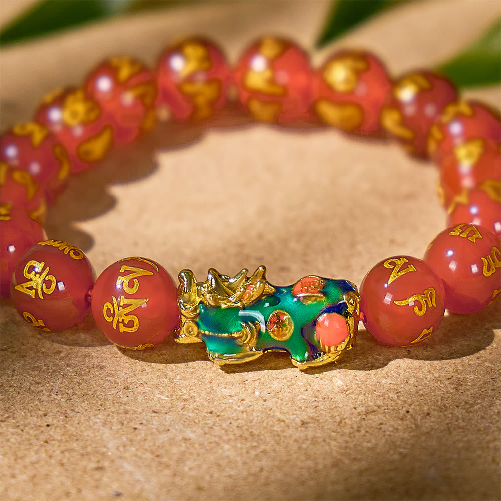 FuAttract Healing & Prosperity – Red Agate Om Mani Padme Hum Color-Changing Pixiu Bracelet - image 8