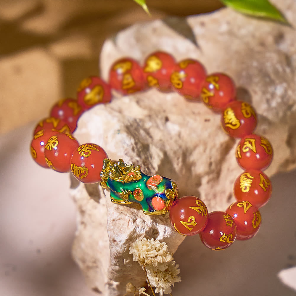 FuAttract Healing & Prosperity – Red Agate Om Mani Padme Hum Color-Changing Pixiu Bracelet - image 1