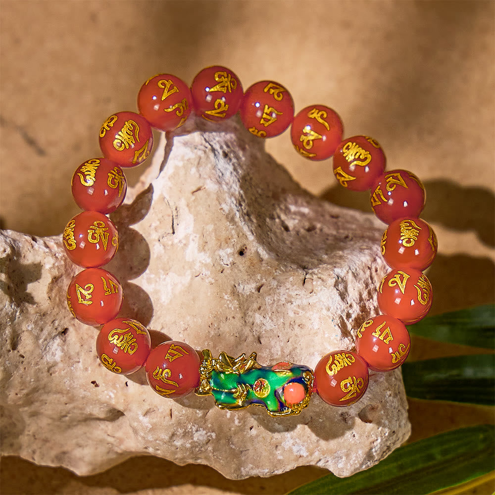 FuAttract Healing & Prosperity – Red Agate Om Mani Padme Hum Color-Changing Pixiu Bracelet - image 2