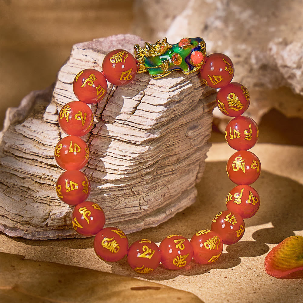 FuAttract Healing & Prosperity – Red Agate Om Mani Padme Hum Color-Changing Pixiu Bracelet - image 3