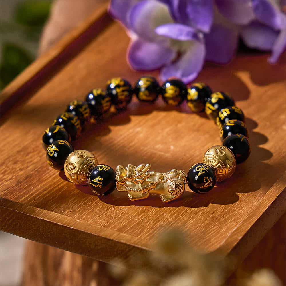 FuAttract Protective Energy & Wealth Attraction Black Onyx Om Mani Padme Hum Pixiu Bracelet - image 1