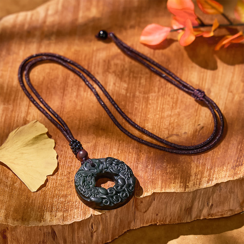 FuAttract Healing Harvest - Natural Serpentine Pixiu Peace Buckle Protection Necklace Pendant - image 3