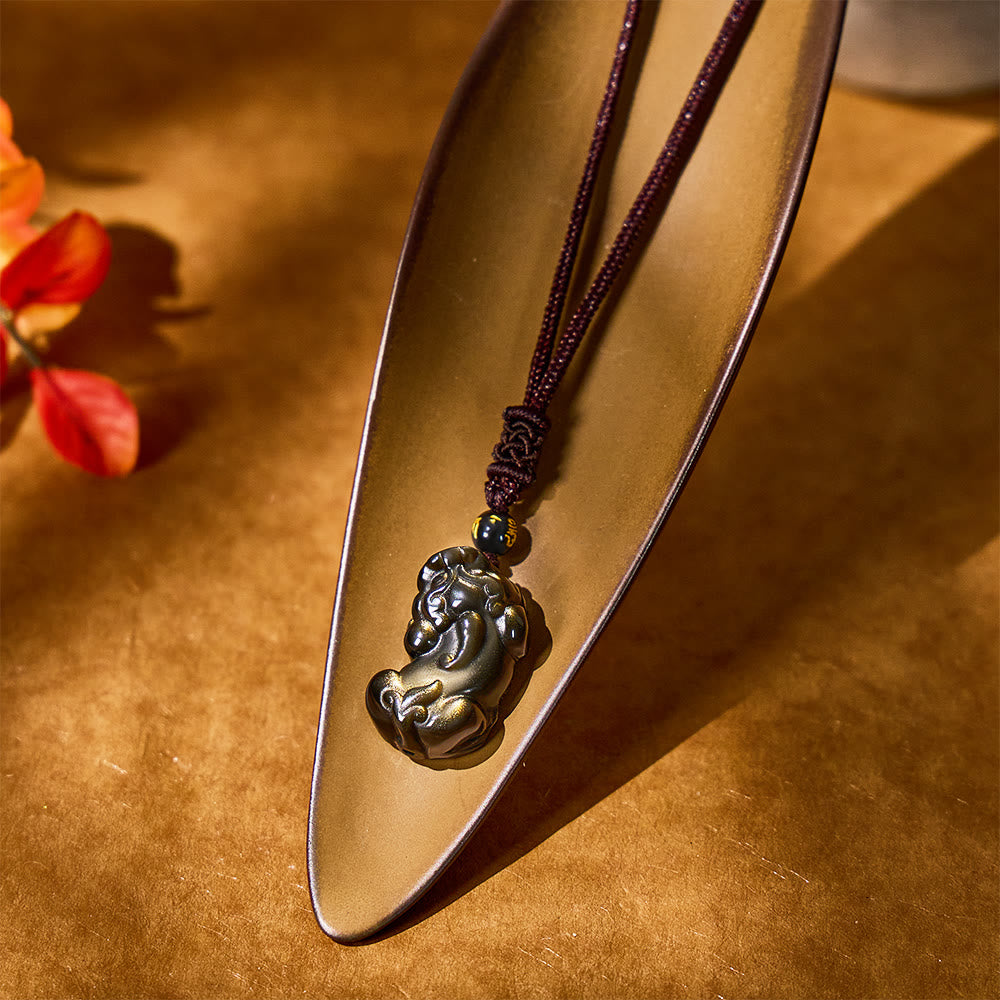 FuAttract Energy Sentinel - Golden Obsidian Pixiu Pendant Necklace - image 2