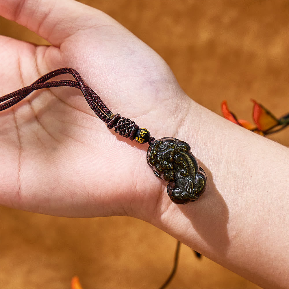 FuAttract Energy Sentinel - Golden Obsidian Pixiu Pendant Necklace - image 4