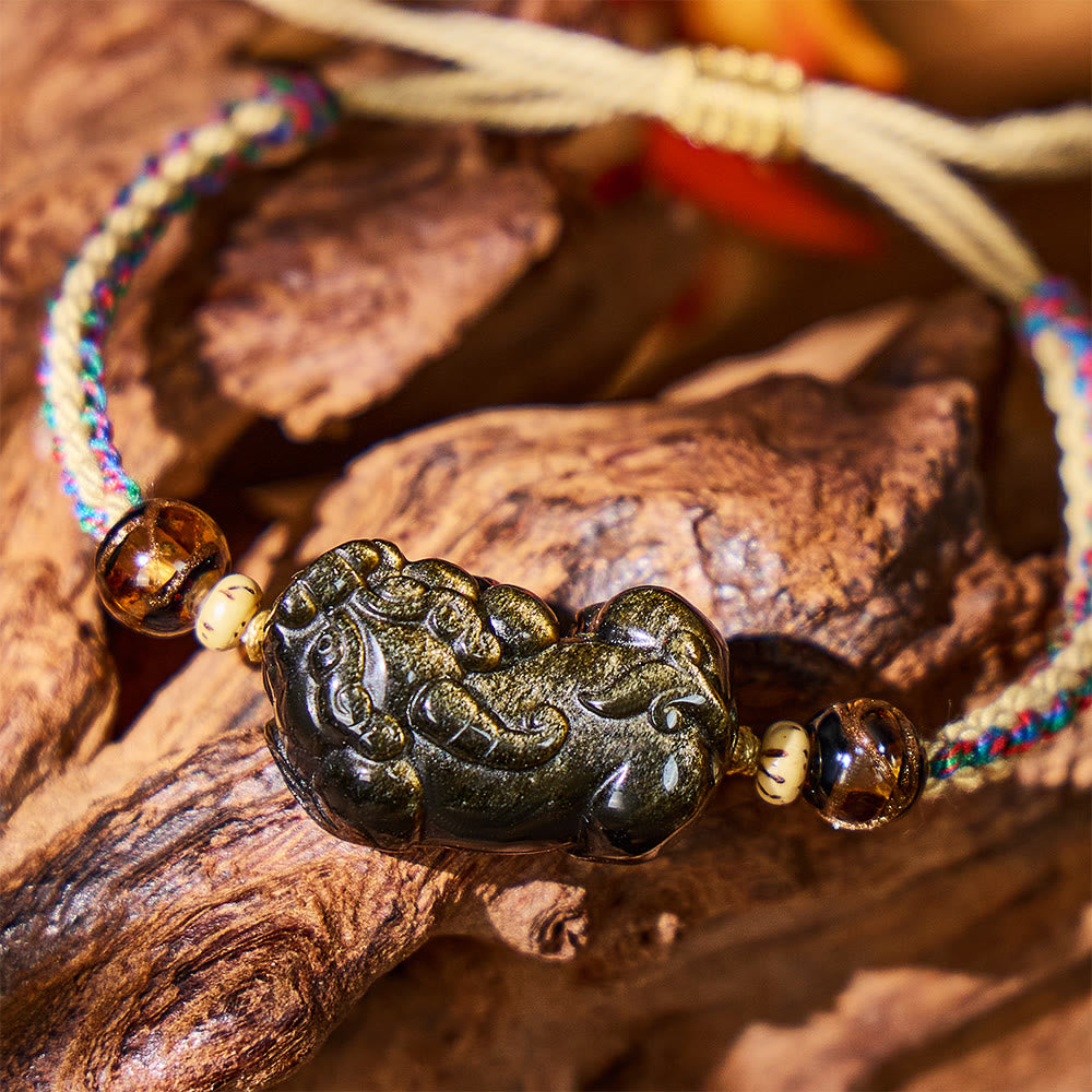 FuAttract Obsidian Armor - PiXiu Charm Protection String Bracelet - Golden Obsidian - image 0