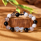 FuAttract Fortune Loop - Handwoven Silver Pixiu Obsidian Rutilated Quartz Bracelet - image 1