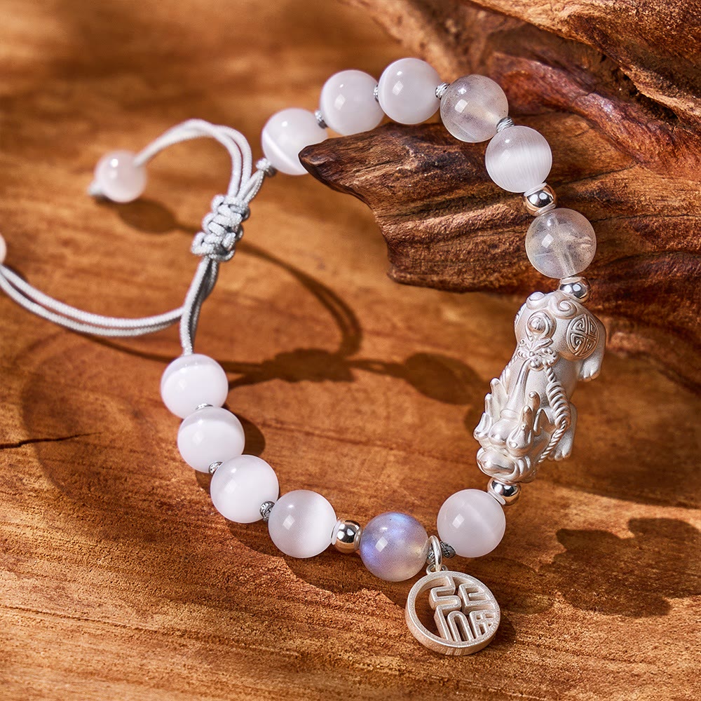 FuAttract Destiny Cord - Handwoven Silver Pixiu Moonstone Cat's Eye Bracelet - image 2