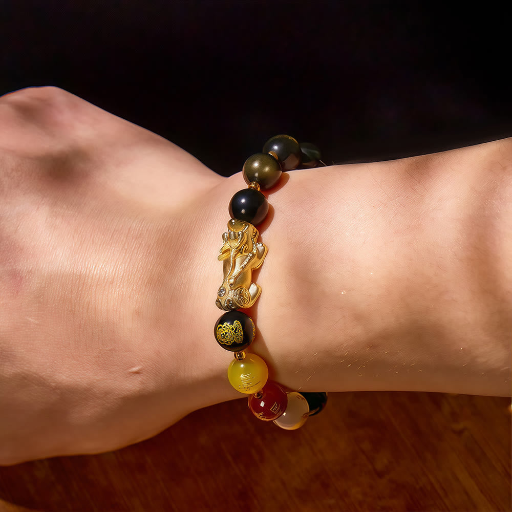 	 FuAttract Golden Radiance – Golden Obsidian & Rainbow Obsidian Bracelet with Pixiu Charm - image 5
