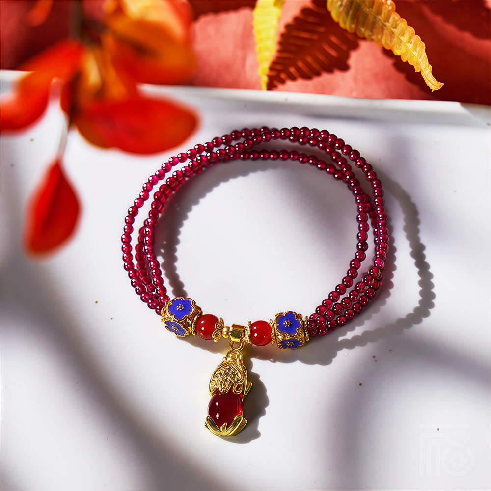 FuAttract Garnet Abundance Strand - Multi-Layer Pixiu Wealth Bracelet - image 1